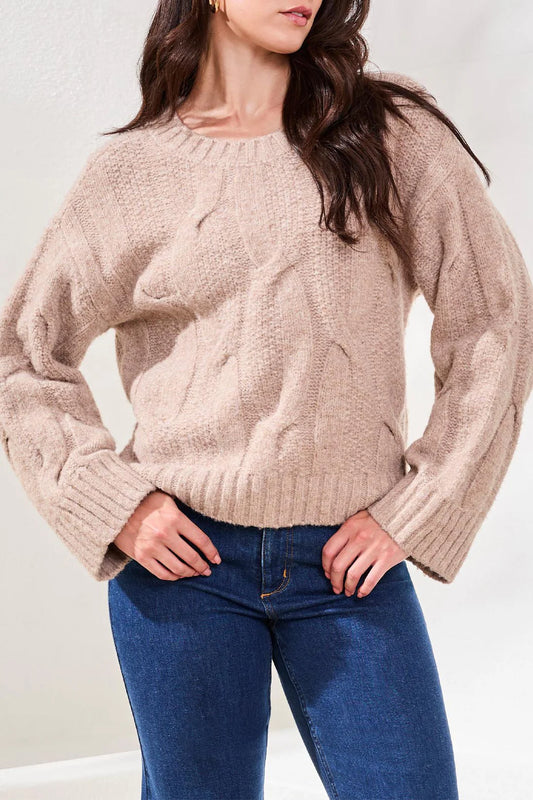CABLE KNIT SWEATER-LATTE