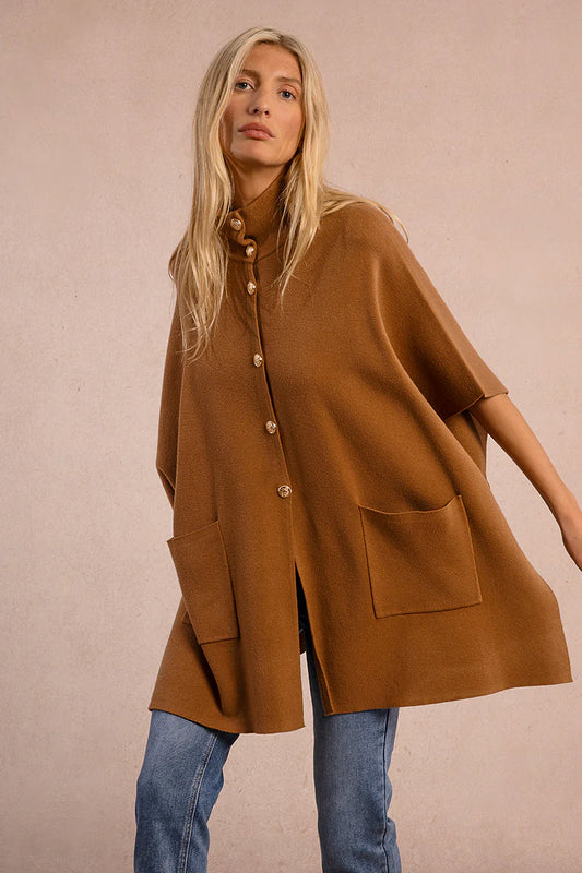 LADIES KNITTED CAPE-CAMEL