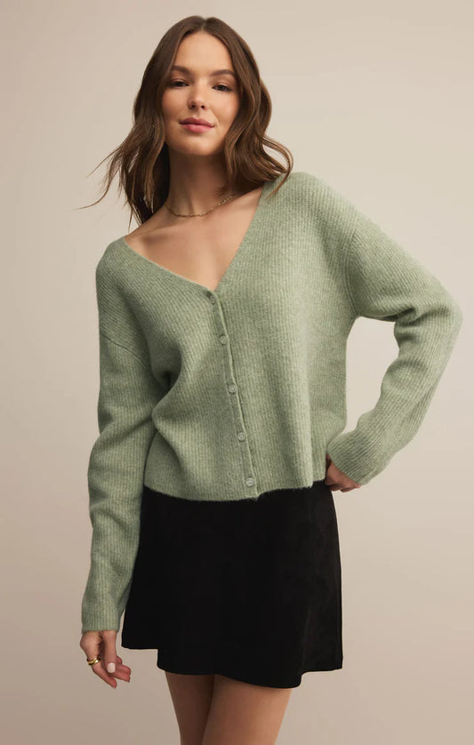 EMILE V-NECK CARDIGAN- BAY LEAF