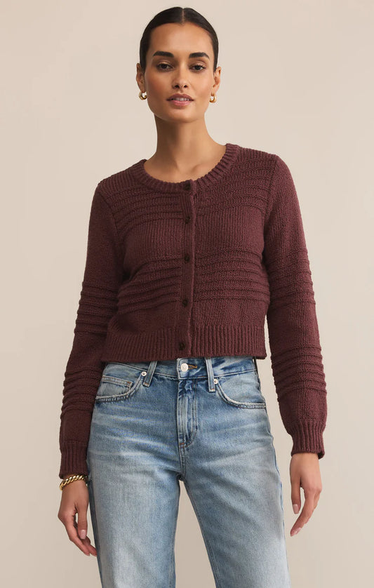 BETWEEN THE LINES CARDIGAN-SANDLEWOOD