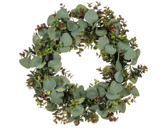 Boxwood & Eucalyptus Wreath-Red/Grn-Lg