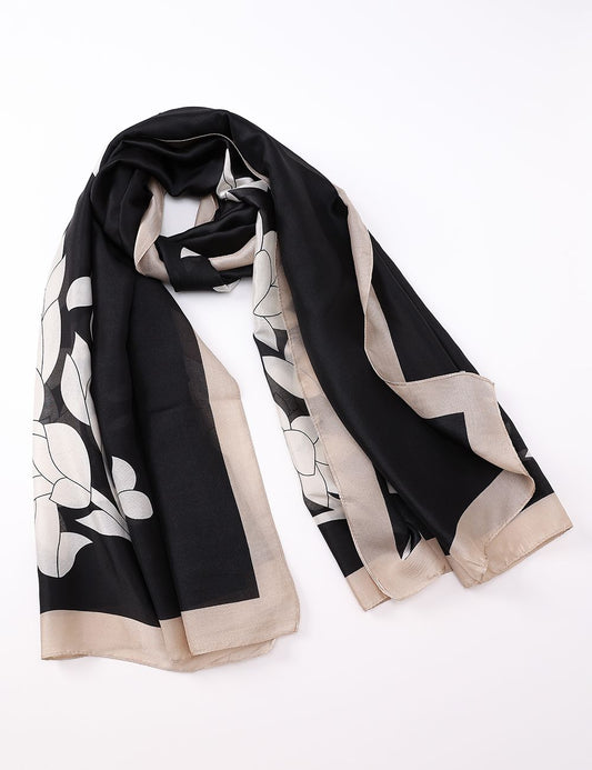 Scarf-Black~Cream Flowers