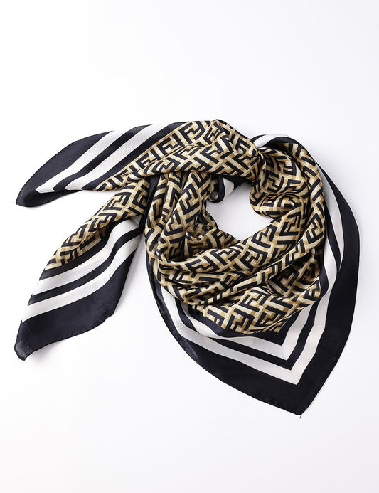 Square Scarf-Navy~White
