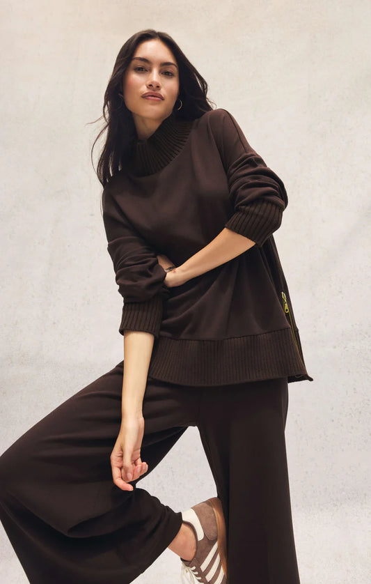 SABLE LUXE MOCK NECK TOP-CHOCOLATE CHERRY