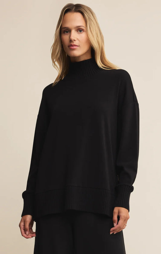 SABLE LUXE MOCK NECK TOP-BLACK