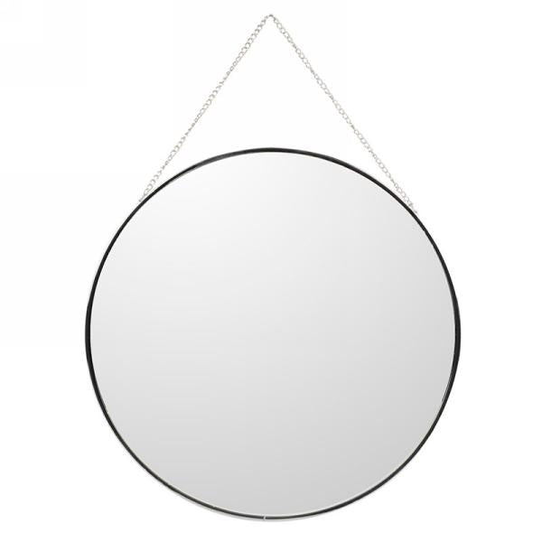 Round silver trim hanging mirror
