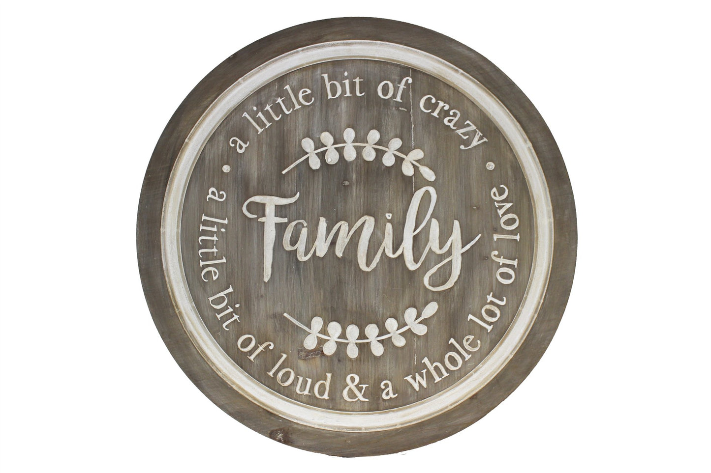 ROUND WOOD WALL PLAQUE- 'FAMILY