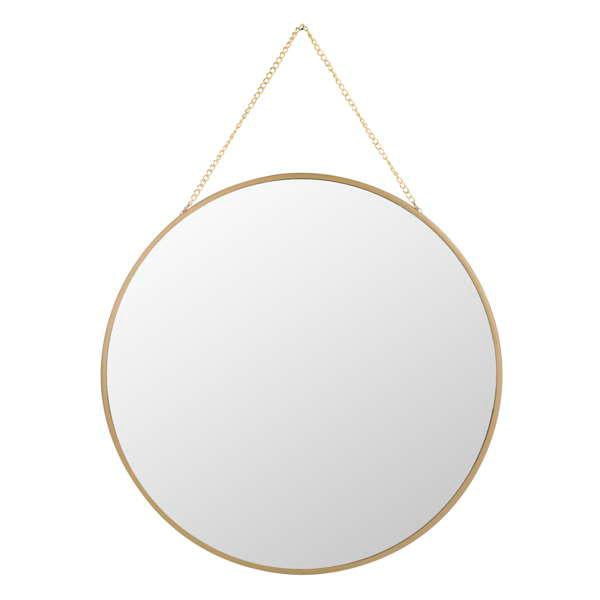 Round gold trim hanging mirror