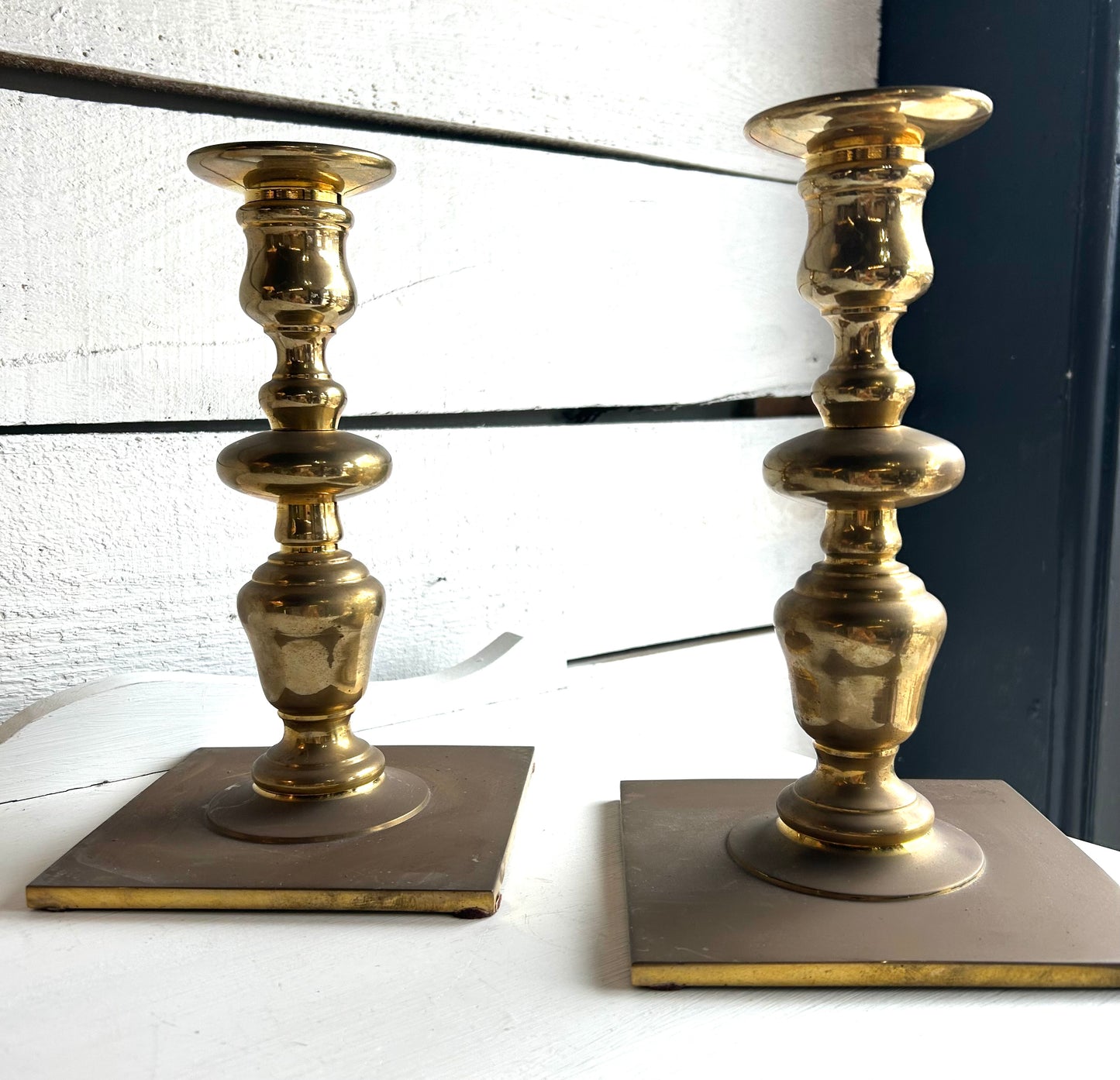 Vintage Rare Brass Set of 2 Candle Holders